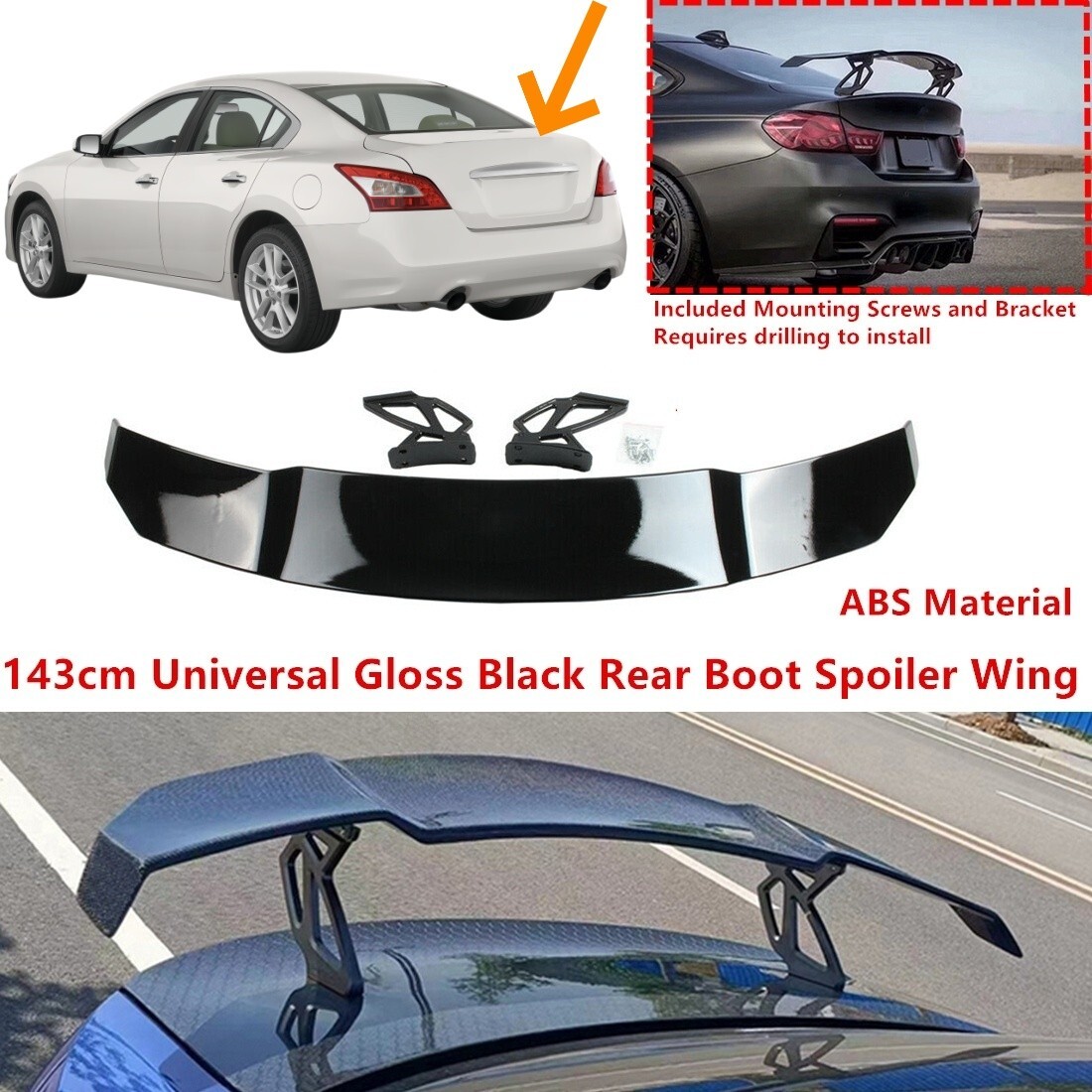 For 2009-14 Nissan Maxima Gloss Black GT-Style Trunk Spoiler Wing
