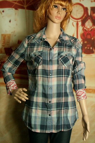 Stetson Top Long Sleeve Pearl Snap Button Plaid Western Shirt Womens Size M - Picture 9 of 12