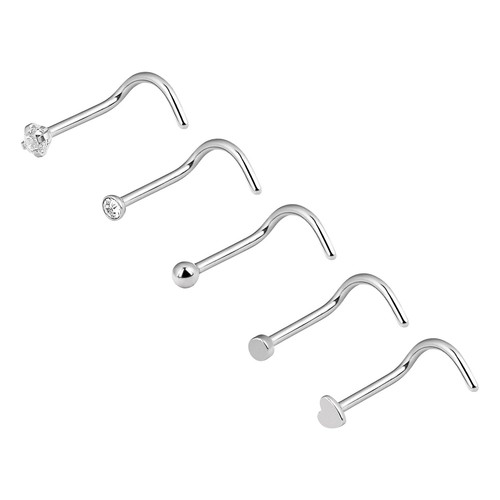5Pcs Ball CZ Nose Screw Rings Studs Surgical Steel Nostril Piercing Jewelry 20G - Picture 3 of 3
