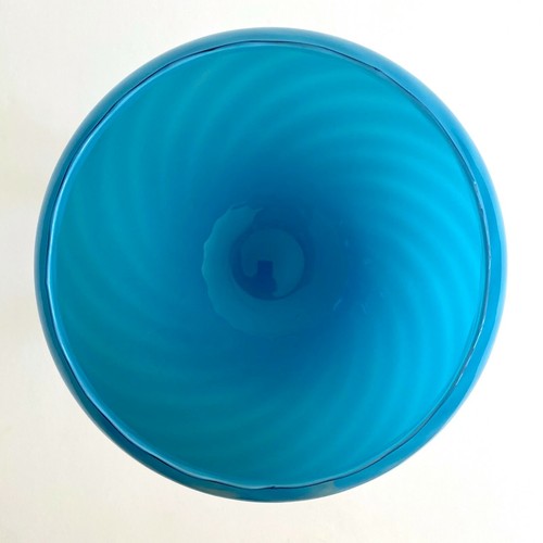 MID CENTURY MODERN EMPOLI ITALY CERULEAN BLUE OMBRE ART GLASS CANDY BOWL JAR - Picture 8 of 12