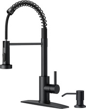 Black Kitchen Faucet with Soap Dispenser, Single Handle Stainless Steel Spring S