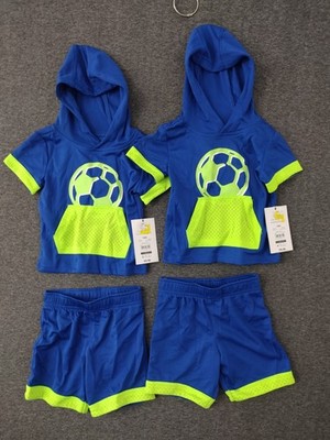 Athletic Works Toddler Boys 4 Piece Blue & Green Soccer Shirt & Shorts 18M