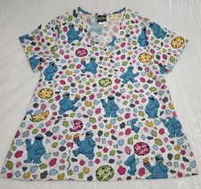 Sesame Street Cookie Monster Wild About Cookies All Over Print Scrub Top Size M