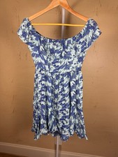LoveShackFancy Off the Shoulder Blue Print Silk Mini Dress Size S Mint Condition