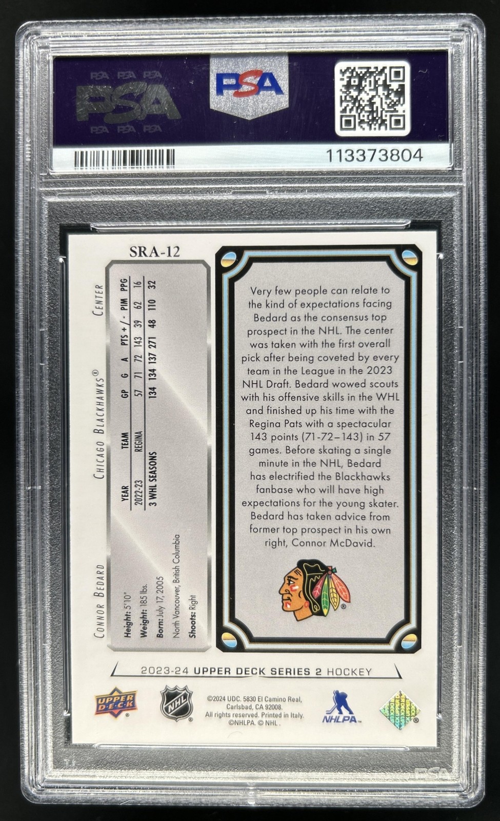 2023-24 Upper Deck Connor Bedard Star Rookies Achievements S2 #SRA-12 PSA 10 view 2