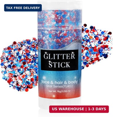 Mysense Patriotic Red White and Blue Face Hair Body Glitter Stick,4th of July Ou
