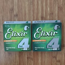 Lot Of 2 Elixir Bass Guitar 4-String Stainles...