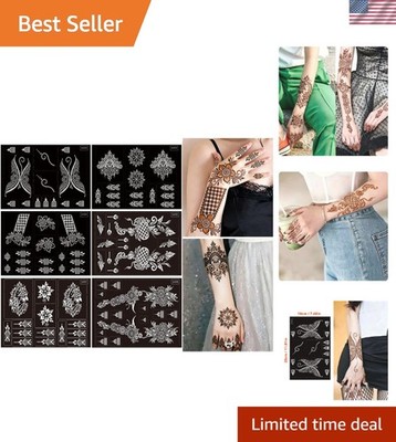 Traditional Henna Tattoo Stencils Kit for Creative Body Art - 6 Large Designs