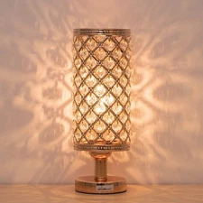 Gold Crystal Table Lamp with Clear Beads for Bedroom, Living Room, Nightstand