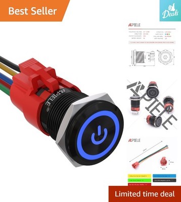 19mm Latching Push Button Switch - 12V DC Power Symbol LED - Waterproof