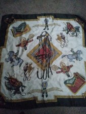 Silk Scarf Square Brown Gold Equestrian Rope Saddle Horse Jacquard Scarf 34 x 34