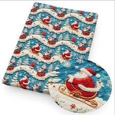 Christmas Tree 3D look Santa Claus Sleigh PolyCotton blend fabric 20x55" 1268828