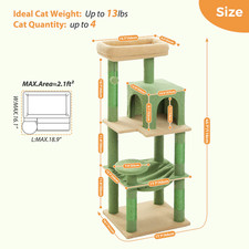 Cactus Cat Tree Tower for Large Cats with Metal Plush Big Hammock for Indoor Cat