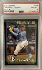 2024 Topps Black #/73 RC Junior Caminero PSA 8 #628 Rookie Card. rookie card picture