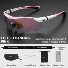 ROCKBROS Cycling Glasses Transparent Photochromatic Sport Sunglasses UV400 Pink