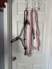 Nylon Horse Rope Halter and Lead Rope Full Size pink
