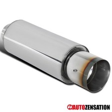 4 Round Burnt Tip 2.5 Inlet Spiral Flow Stainless Steel Exhaust Muffler 1pc