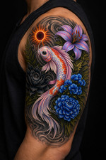 USA Veteran Made Koi Fish Temporary Tattoo Half Sleeve Upper Arm Leg Back Japane