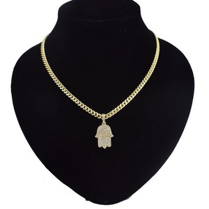 Authentic 14K Yellow Gold Plated Hamsa Evil Eye Pendant Necklace
