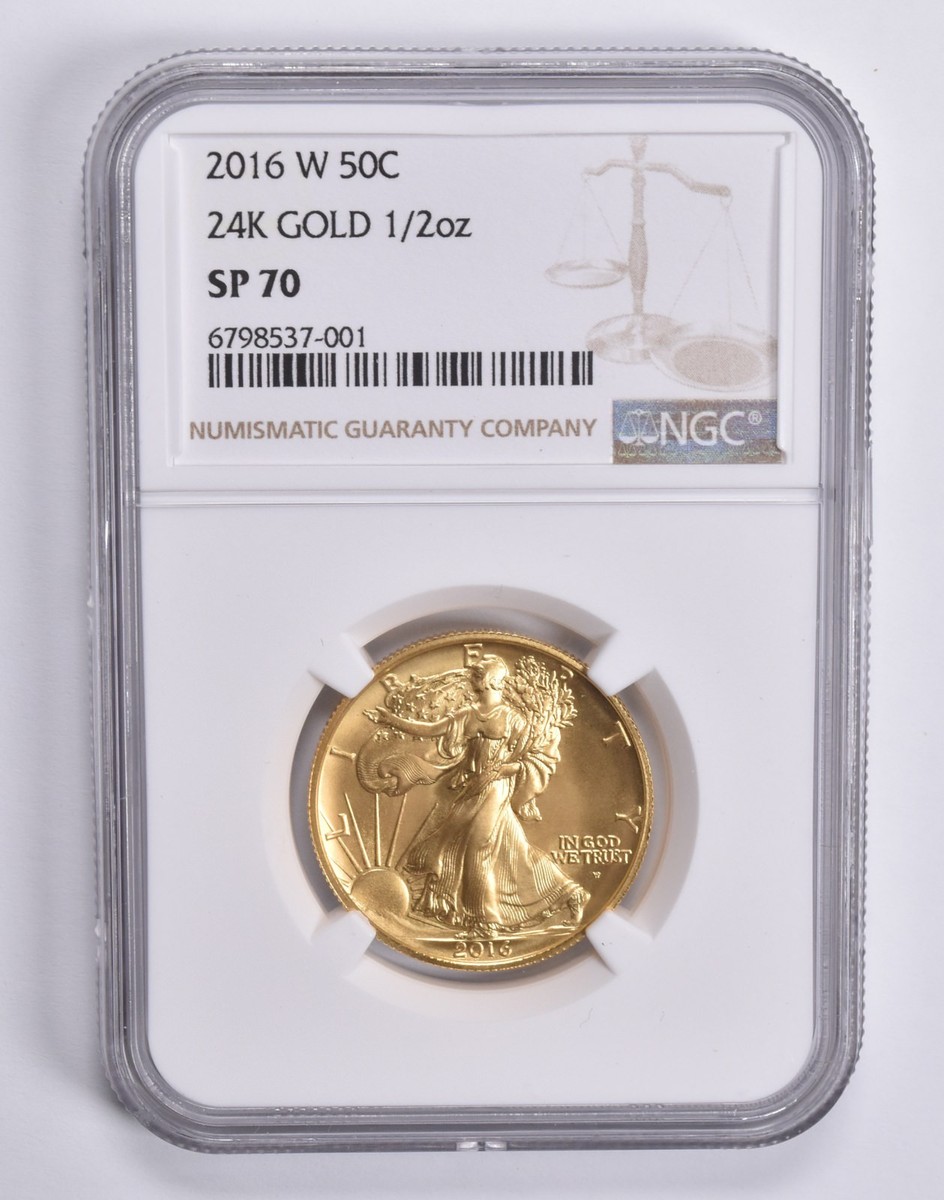 2016-W Gold Walking Liberty Half Dollar 1/2 Oz 24K SP70 NGC Brown