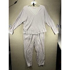 Barefoot Dreams Malibu Collection Lounge Pajama Set Womens Large V-Neck Greige