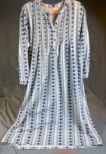 La Cera Flannel Nightgown 100 Cotton Fair Isle Nordic Blue White Grannycore XL