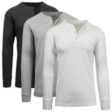 Men’s 3-Pack Thermal Henley Tees Long Sleeve Waffle Knit Shirts (Sizes- S-2XL)
