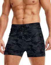 Men's Swimsuit Trunks with Zipper Pockets Quick Dry Swimwear Bathing Suit Swi...