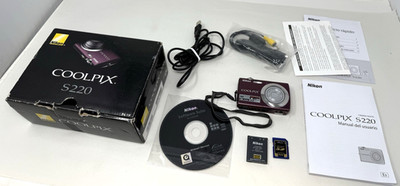 Nikon Coolpix S220 Plum 10MP 3x Zoom with Box, Battery and SD card - No Charger