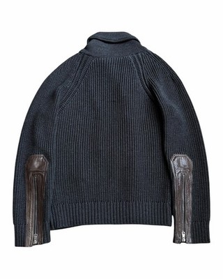 25FW コブニット Gucci by Tom Ford AW2003 Leather Panel Trim Drivers Knit Jacket