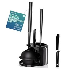 3 in 1 Toilet Brush and Plunger Set with Crevice Cleaning Brush, 1Pack Black