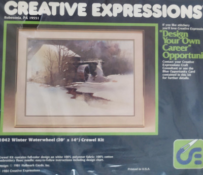 CREATIVE EXPRESSIONS 1042 WINTER WATER WHEEL, CREWEL KIT 1984