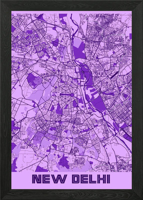 Neu Delhi Lavendel Karte gerahmtes Wandbild Poster Leinwanddruck Bild