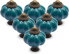Seimneire 25Pcs Teal Pumpkin Knobs, Vintage Ceramic Cabinet Knobs, Dresser Knob