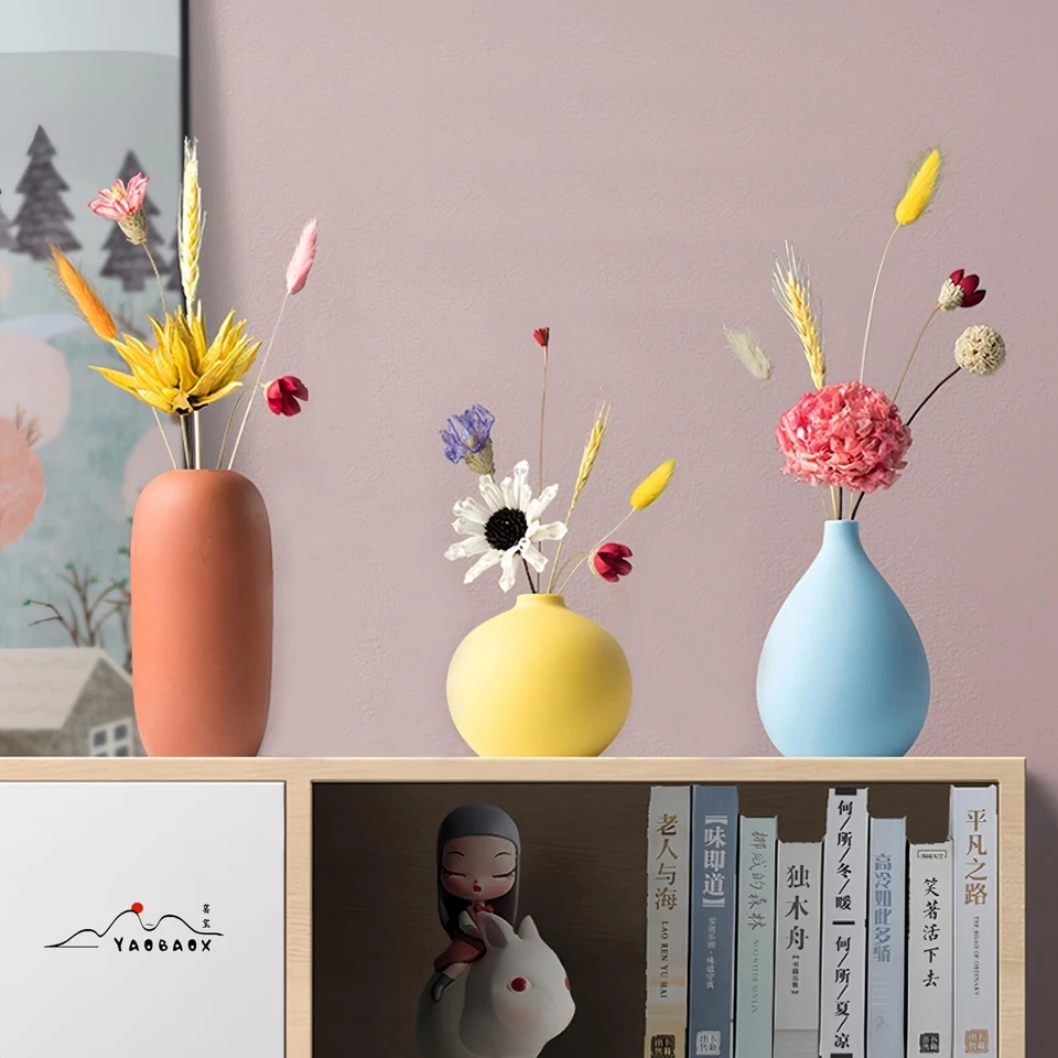 Juego de 3 jarrones pequeños de cerámica multicolor decorativos modernos y minimalistas para el hogar... Foto 3 de 4