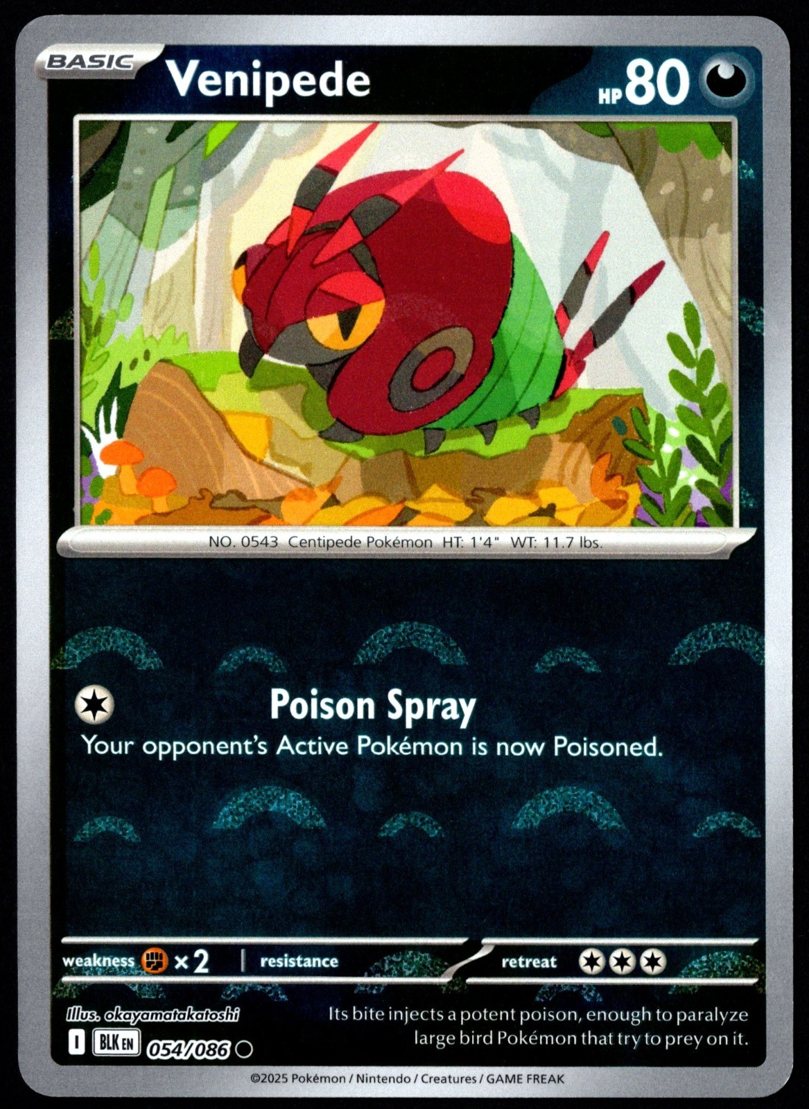 Pokemon TCG Venipede 054/086 Black Bolt Poke Ball Reverse Holo Common - NM