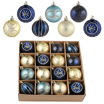 Valery Madelyn Christmas Tree Ornaments, 16ct Blue and Gold Shatterproof Chri...