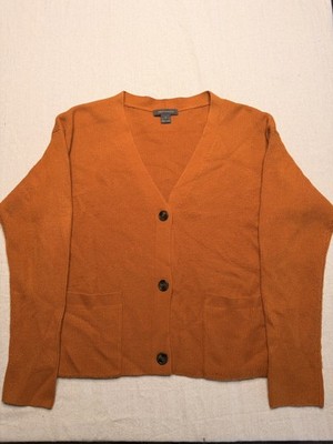 French Connection Ribbed Cardigan Sweater large-burnt Orange - very nice-SKU#86