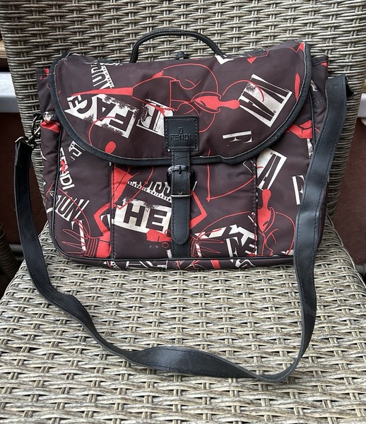 Vintage Fendi Cartoleria Linea Fendi FF Logo Print Nylon Messenger Crossbody Bag