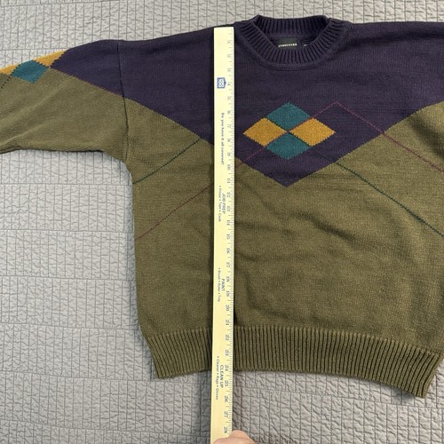 Vintage 90s Structure Sweater Men XL Multicolor Grandpa Classic Argyle Boxy Fit - Picture 8 of 9