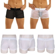 Men's Sheer See-Through Quick Dry Swim Shorts Swimwear Trunks Boxer Briefs