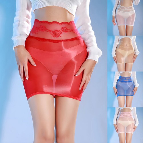 Sexy Womens Sheer Mesh Mini Skirt Lace See Through High Waist Stretchy Bodycon - Picture 4 of 26