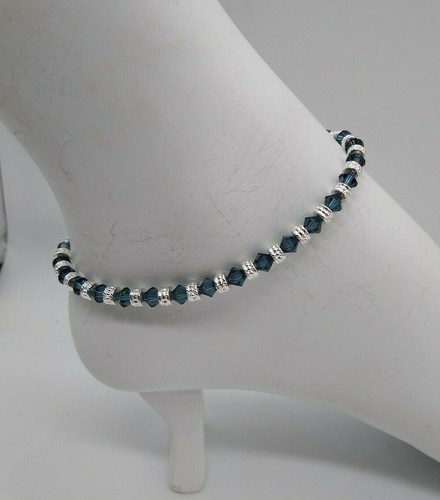 m/w Swarovski Crystal Montana Bicone & Silver Rondel Bead Anklet /Bracelet Steel - Picture 8 of 8