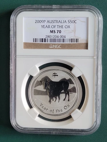 2009 Australia Coin Year of the Ox 1/2 oz 999 Silver NGC MS70 Lunar Series 2 !