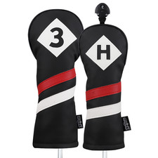 Majek Retro Golf 3 H Wood Hybrid Headcover Black Red White Leather Style