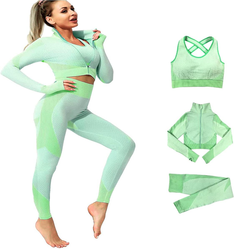 3Pcs Seamless Outfit Workout Sets Gym for Women, Fitness Sports School Running C