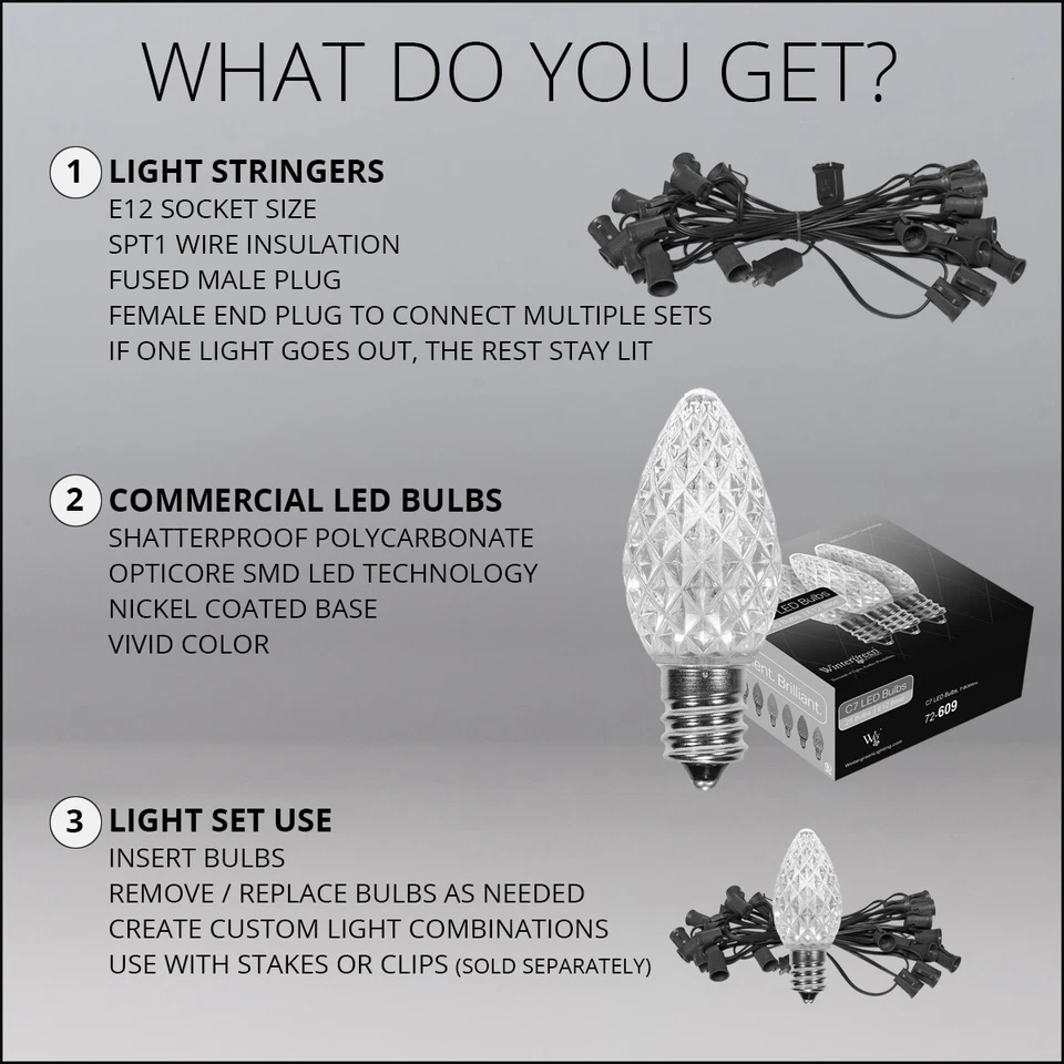 50 C7 OptiCore Shatterproof LED Christmas Lights Faceted Finish, Green Wire 50ft - Image 4 of 4