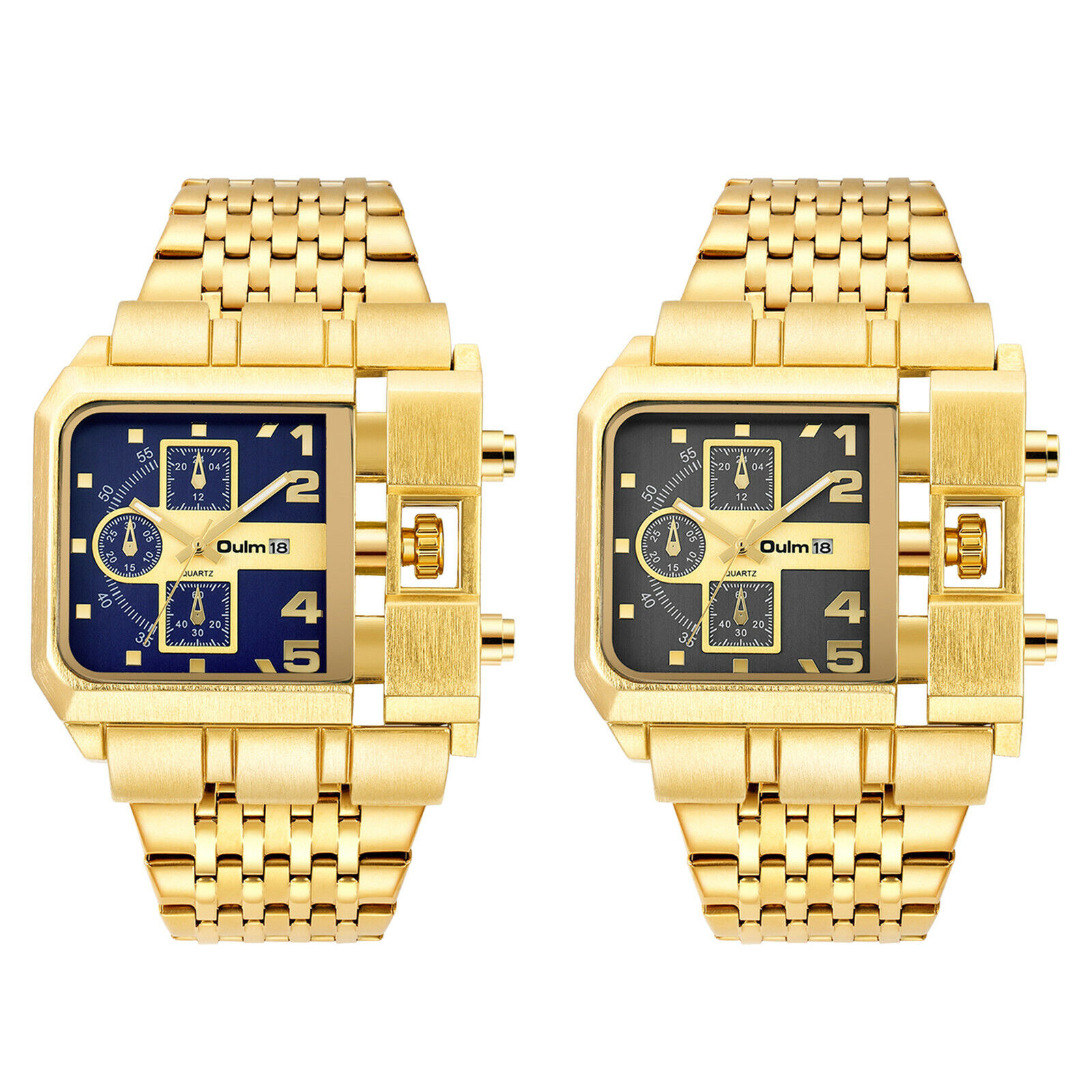 Men's Luxury Gold Tone Date Square Dial Stainless Steel Strap Quartz Wrist Watch