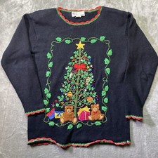 Maglione Milano Design Vintage Brutto Natale Albero Perline Orsi Vacanze Donna M