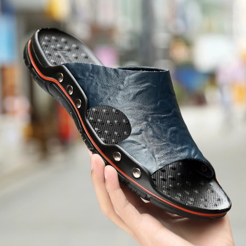 Men's Leather Sandals Summer Sandals Real Leather Slippers Men Leather Slides - Picture 2 of 10